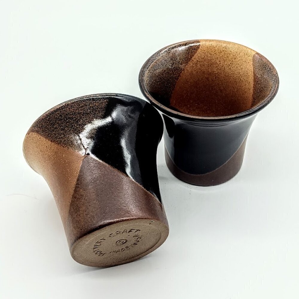 Pottery Craft USA Robert Maxwell Brown Tan Ceramic Cups (2)